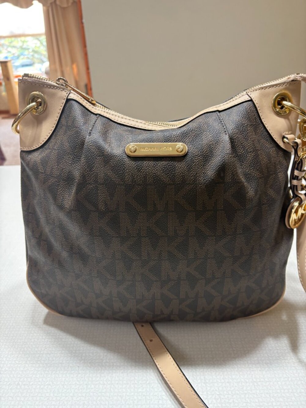 NWT Michael Kors Large Brown and Tan Logo Hobo Satchel/Crossbody